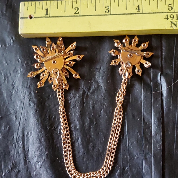 Vintage La Rue Copper Grey to Clear Rhinestones Starburst Sweater / Scarf Pins - Picture 5 of 9
